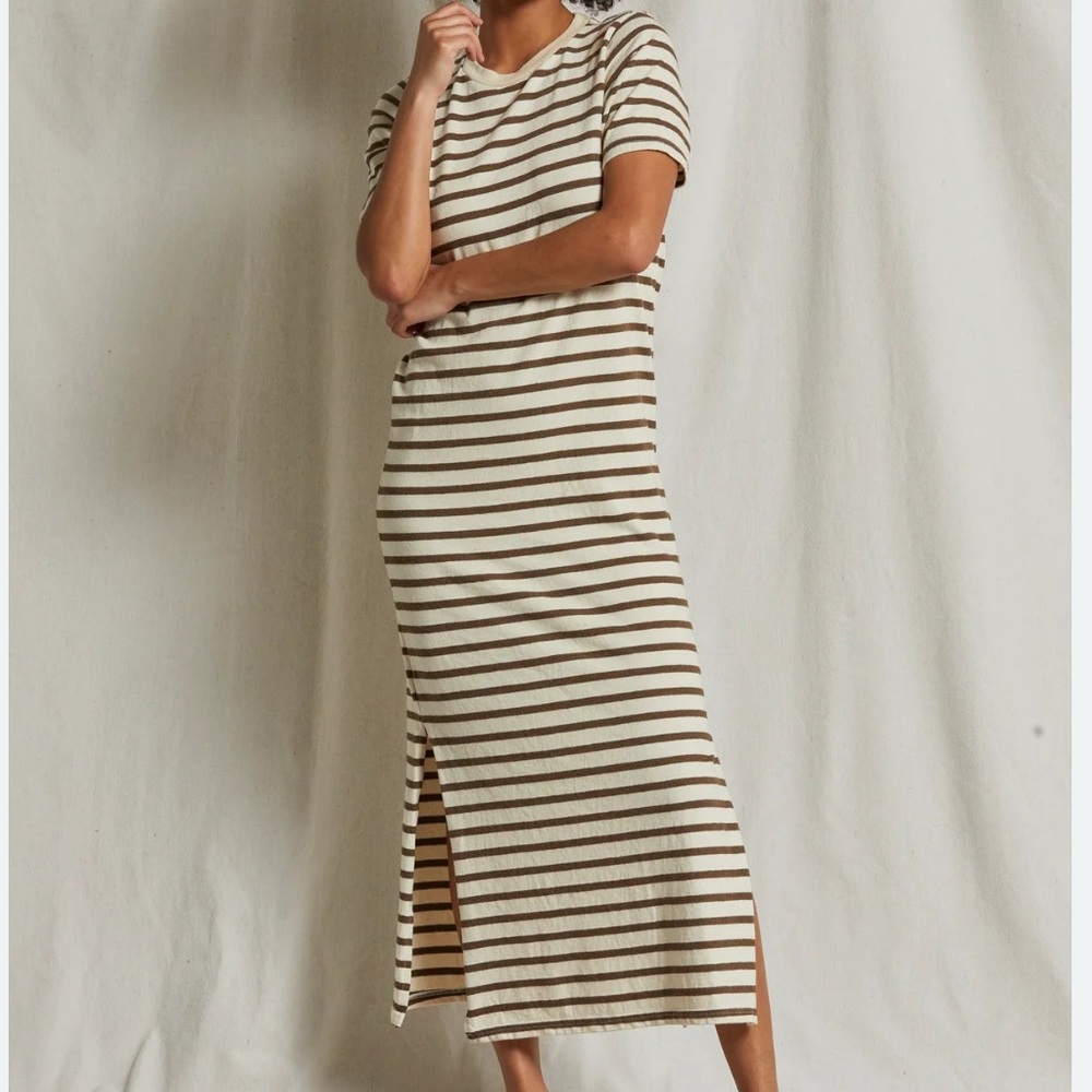 perfectwhitetee Striped Maxi Dress - Brown and Cream